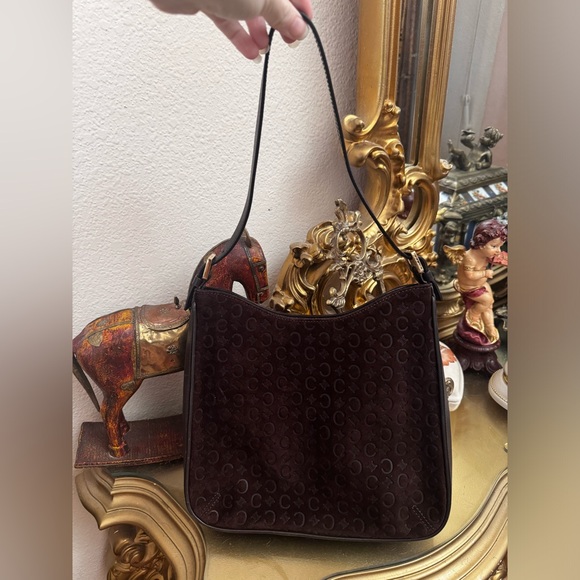 Celine bag monogram vintage purse suede C all over print good hardware - Picture 6 of 15